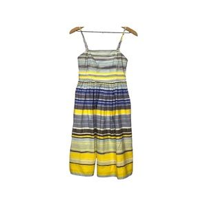 Maeve.  Anthropology Striped Blue White Yellow Print Smocked Dress Size 2